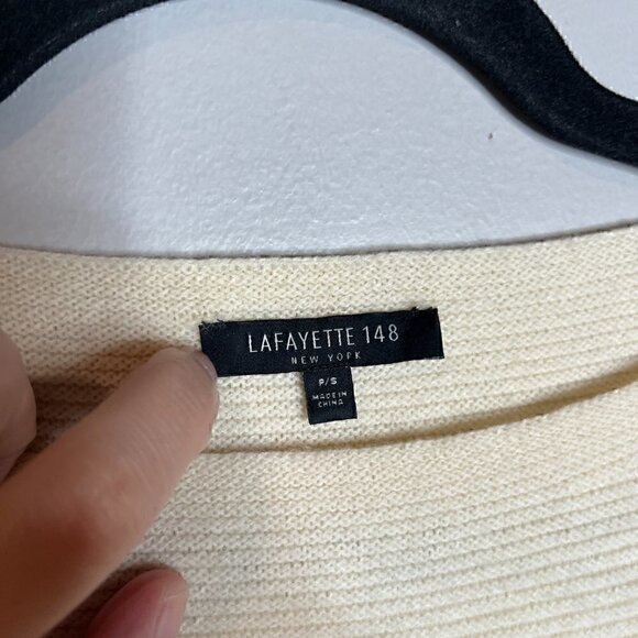 Lafayette 148 NY cream ribbed wool pocket sweater - Picture 3 of 5